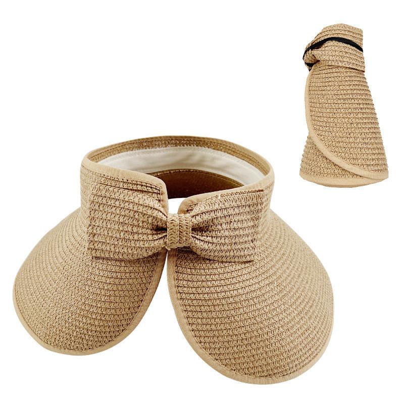 Neutral Top Straw Hat Sun Protection Cap With Butterfly Knot For Travel Beach