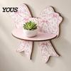 Wall Mount Organizer for Powder Room Cute Pink Bow Wooden Shelf, Shaped Display Rack, Small Floating Shelves Bedroom Storage Shelf Vanity Room,