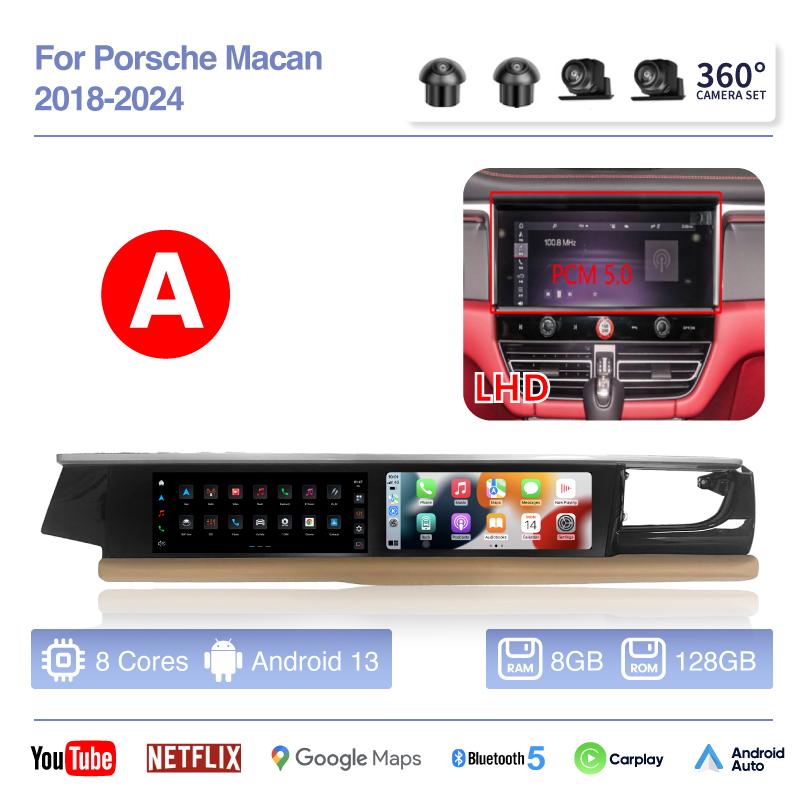 12.3Inch Dual Screen Android 13 For Porsche Macan 2018-2025 Car Multimedia Video Player GPS Navigation Radio Carplay 4G Auto 360