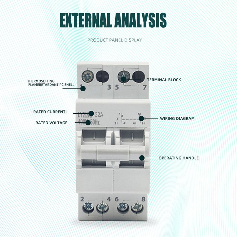 2P Terminal/Cable Size 16mm2 Dual Power Manual Transfer Switch AC400V 63A IP20 50/60HZ Standard IEC/EN60947-3 For 35mm DIN Rail