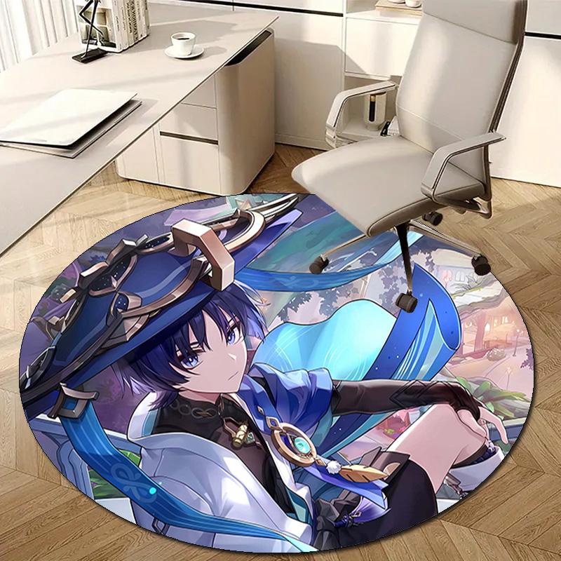 1pc Genshin Impact Wanderer2 Design Printed Area Round Carpet for Bedroom Living Room Home Decor Rugs Mat Non Slip Mat Rug for Bedside