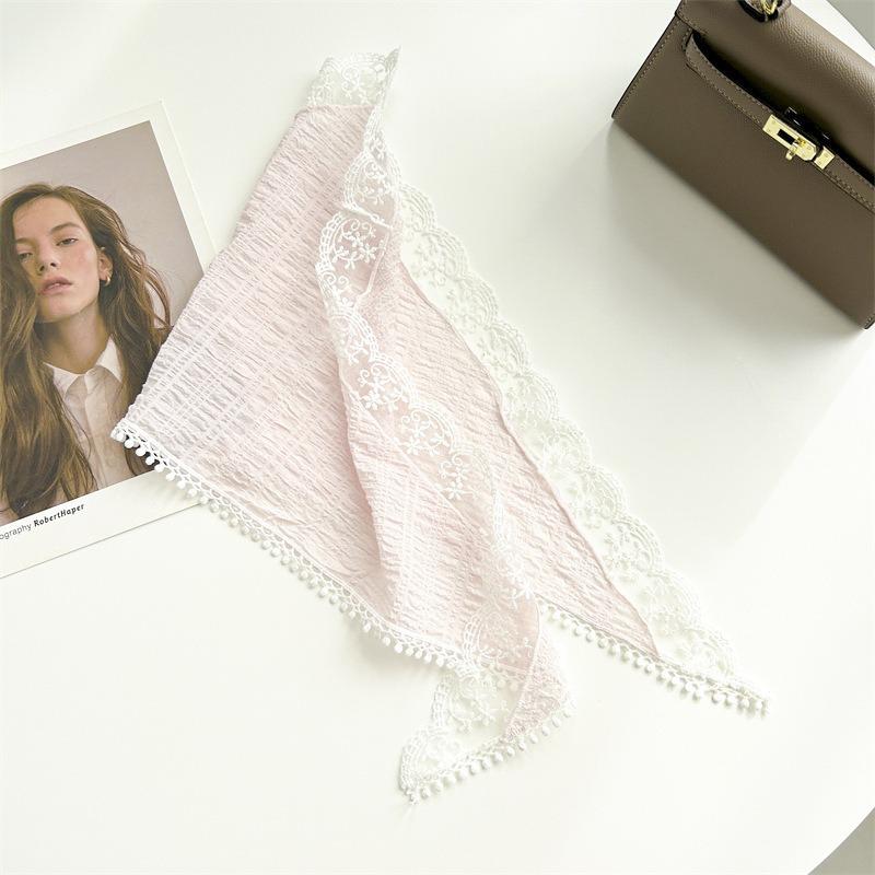Pastoral sweet lace rhombus scarf spring and summer imitation silk small scarf women's neck scarf