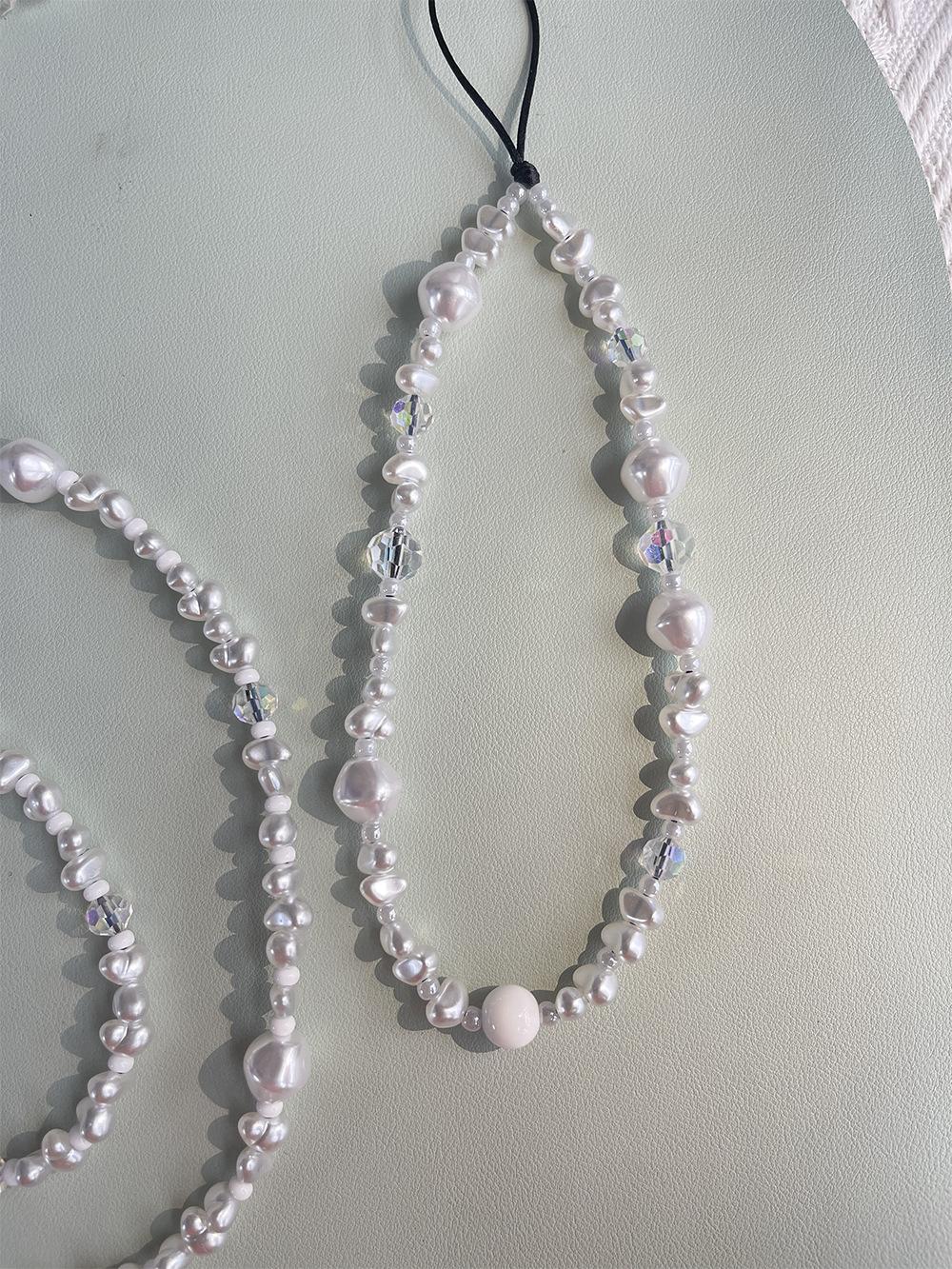 Alien Imitation Pearl Crystal Phone Wrist Strap, Cellphone Lanyard, Elastic Hands-Free Wristlet Bracelet