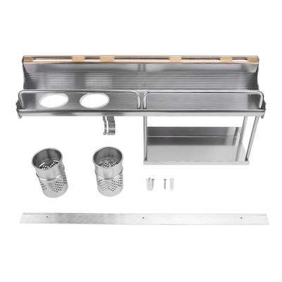 Wall Mounted Spice Rack Aluminium Alloy Wall Utensil Organizer with Dual Chopstick Holder for
