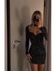 Sequin Long Sleeve Sexy Women's Mini Evening Dress (2023)