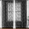 1pc Rose Pattern Single Panel Sheer Curtain, Black Embroidered Lace Curtains for Home Decor