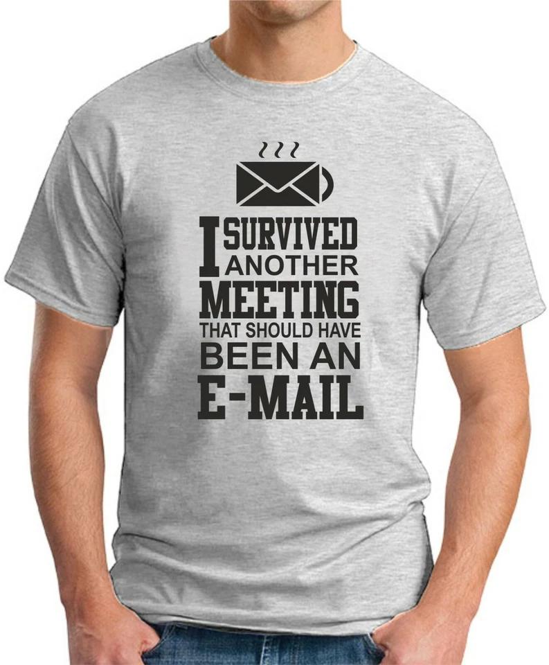 I SURVIVED ANOTHER MEETING T-SHIRT   Funny Slogan Novelty Mens Geeky Gift Work 1 XL