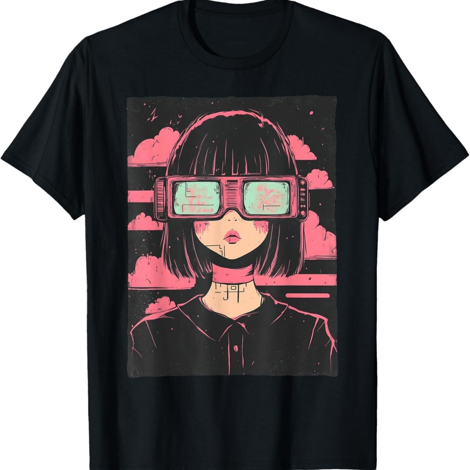 E-Girl Пастельная Аниме Девушка Vaporwave Кибер Готика E-Girl Гранж Футболка S чёрный