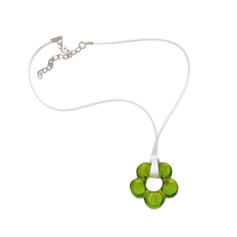 Sweet Glass Flower Pendant Necklace Fashion Statement Choker Neck Chain Simple Cord Collar Necklace Party Jewelry