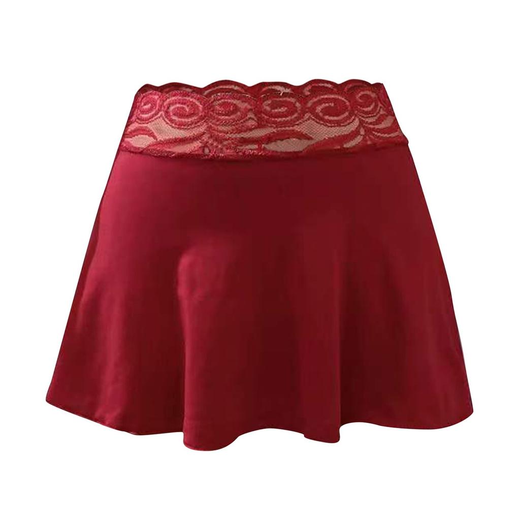 Ladies Erotic Lingerie Sexy Casual Solid Color Lace Stitching Skirt