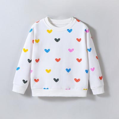 2-7 Years Kids Girl Round Neck Sweatshirt Colorful Heart Printed Long Sleeve Top Shirts