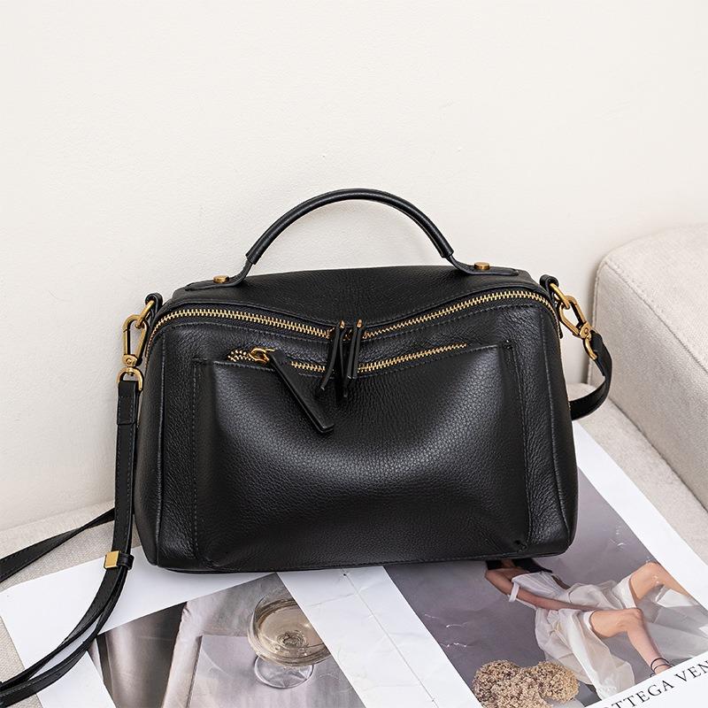 

First layer cowhide bag women s new genuine leather women s bag versatile handbag premium texture shoulder bag чёрный