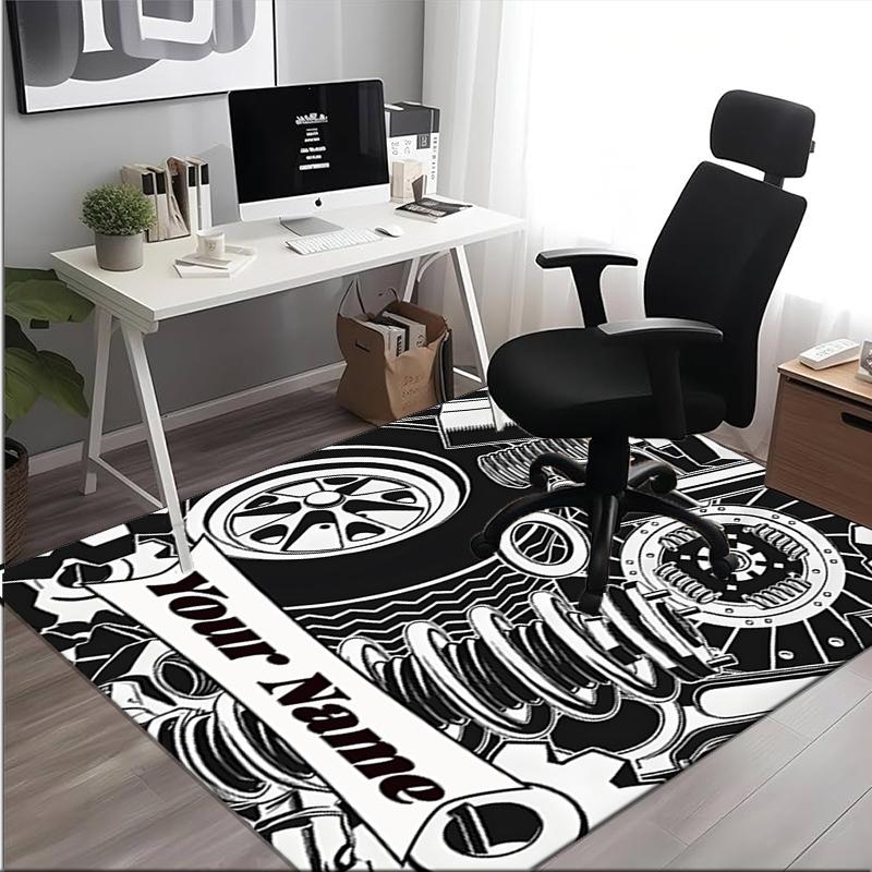1PC Custom Name Automotive Parts Illustration Theme Floor Mat Ideal for Living Room, Game Rooms, Office, Bedroom,Floor Mat Playful Design
