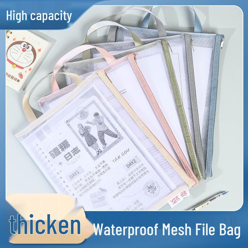 Morandi Mesh Storage Set: A4 File Bag, A5 Document Bag, A6 Pencil Case, Logo Printable