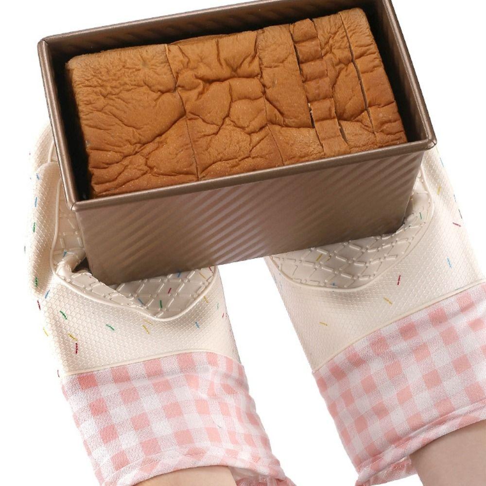 Pink Plaid Silicone Gloves Heat Insulation Oven Gloves Cooking Tool Microwave Gloves  Baking