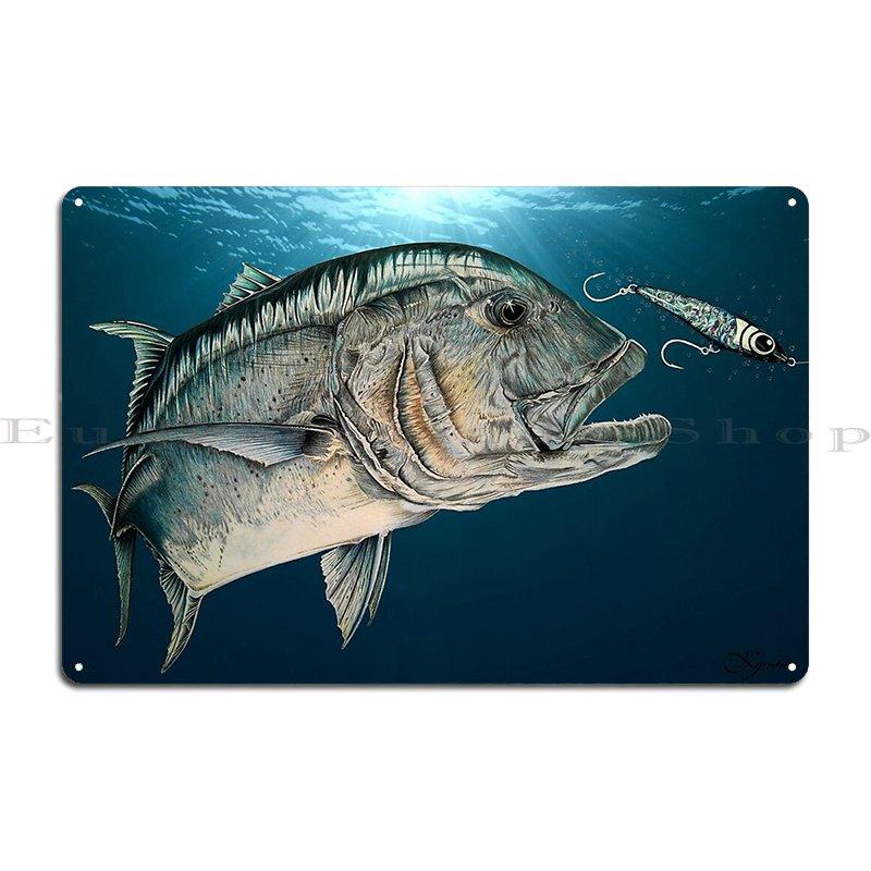 Giant Trevally And Abalone Stick Bait Metal Plaque Poster Party Plaques Living Room Wall Decor Designer Tin Sign Poster 20x30cm