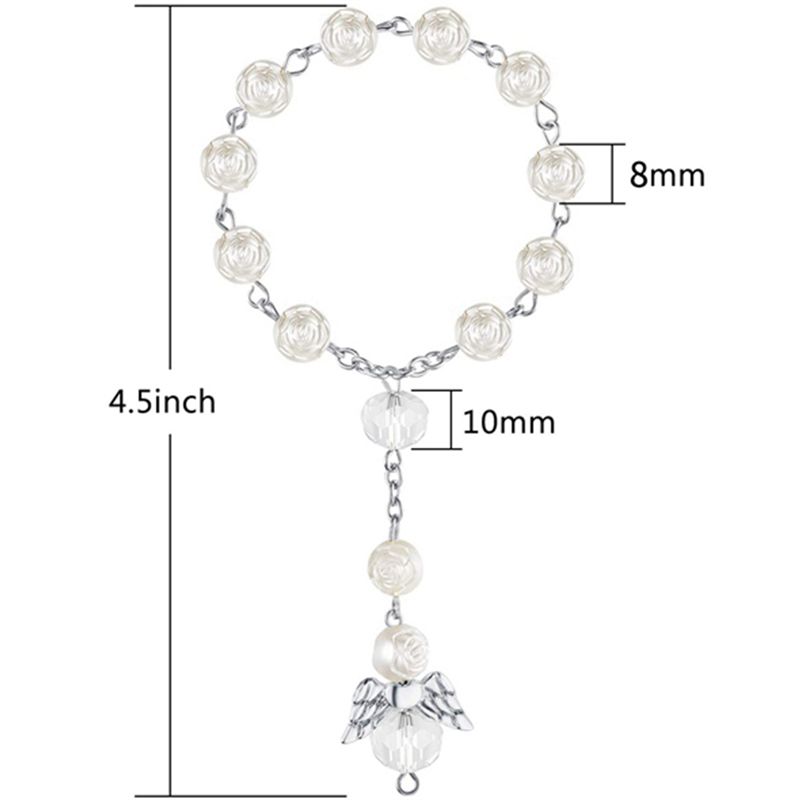 2025+ 20 Pcs Baptism Acrylic Rosary Beads Mini Rosaries Angel with Organza Bags for the First Communion Baptism Party Favors