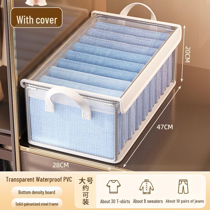 Cesto Pieghevole Trasparente in Rete PVC per Conservazione Vestiti con Supporto in Telaio d'Acciaio