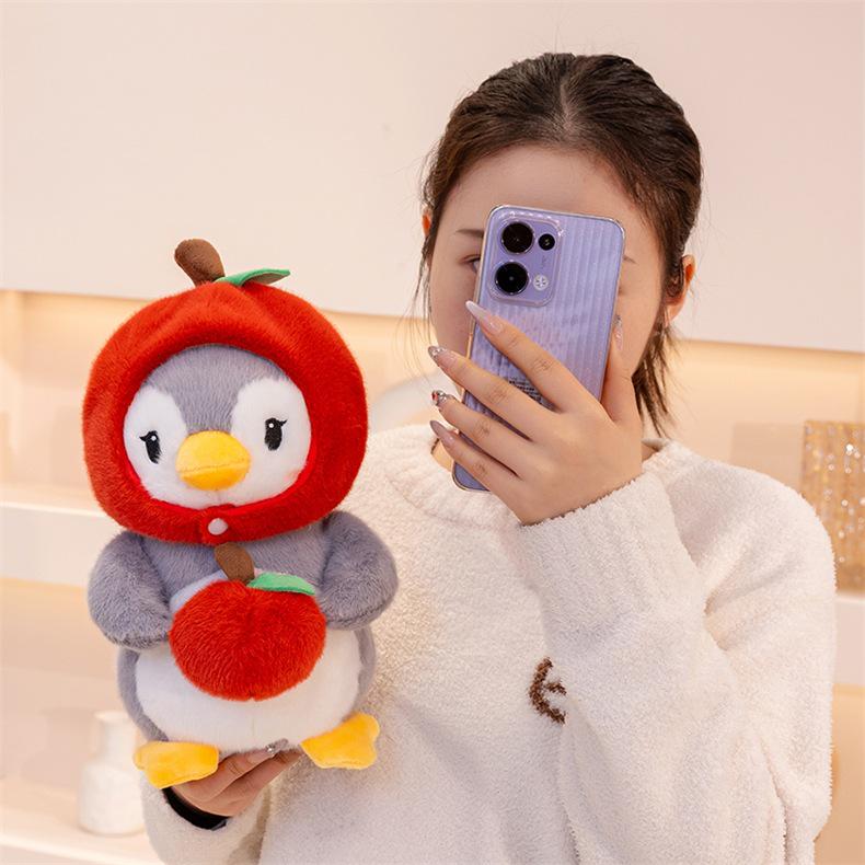 Adorable Cartoon Penguin Plush Toy - Persimmon Apple Design, Perfect Children's Gift