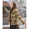 Betu Women's Winter Plaid Wool-Blend Padded Short Coat