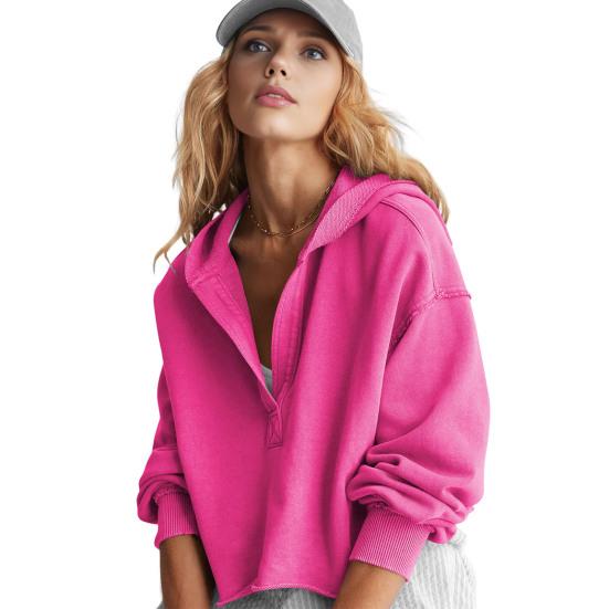 Women's Cropped Sweatshirt Loose Long Sleeve V Neck Hoodies Casual Hooded Pullover Crop Workout Top