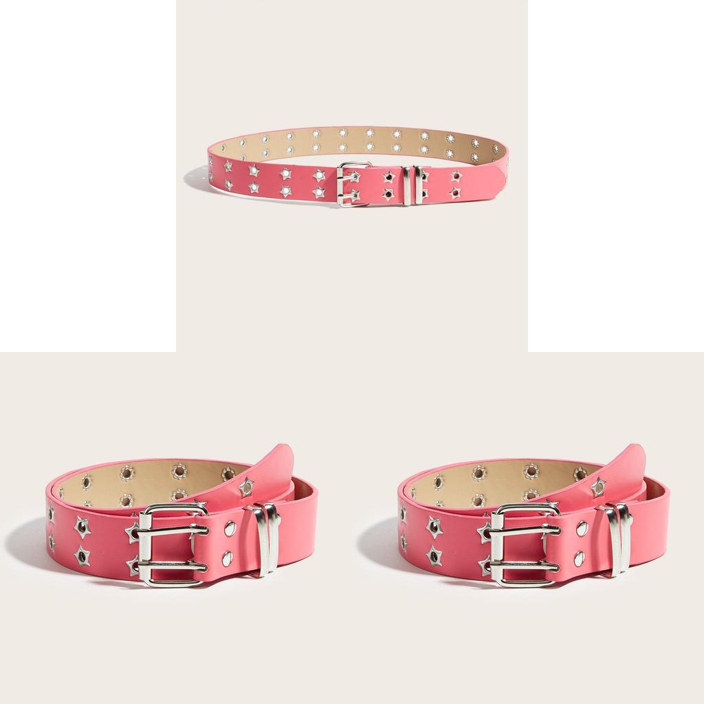 Punk Design Star Shape Pu Belt With Double Pin Closure For Street Style