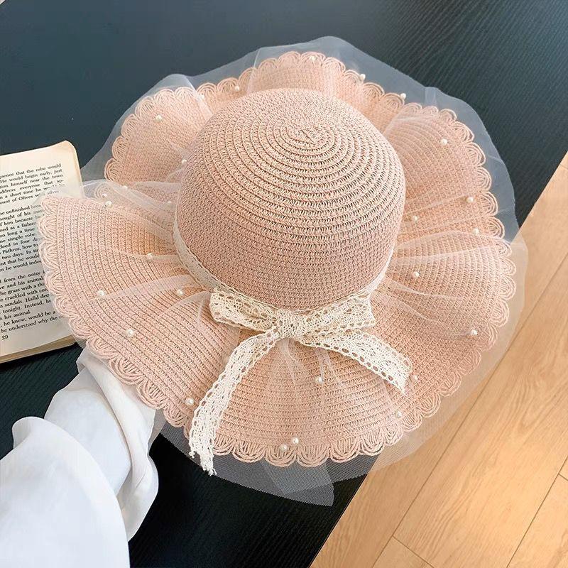 Bow Summer Lace Hat Beach Straw Hat Beach Hat Brim Sun Protection Vacation Sun Hat Sun Hat