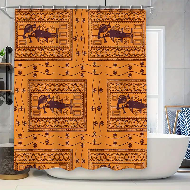 

Decorative Bath Shower Curtain With Horse Print Orange Brown Color Block Design Size72X84 Inches (183X213 Cm) W60H190(CM)-1 Pcs