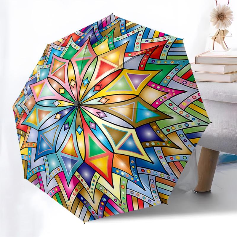 

1pc Colorful Mandala Pattern Automatic Folding Umbrella - Portable 3-Fold Design, 8-Rib Iron Frame Outdoor Umbrella, Ideal Gift for Fans, Travelers, D