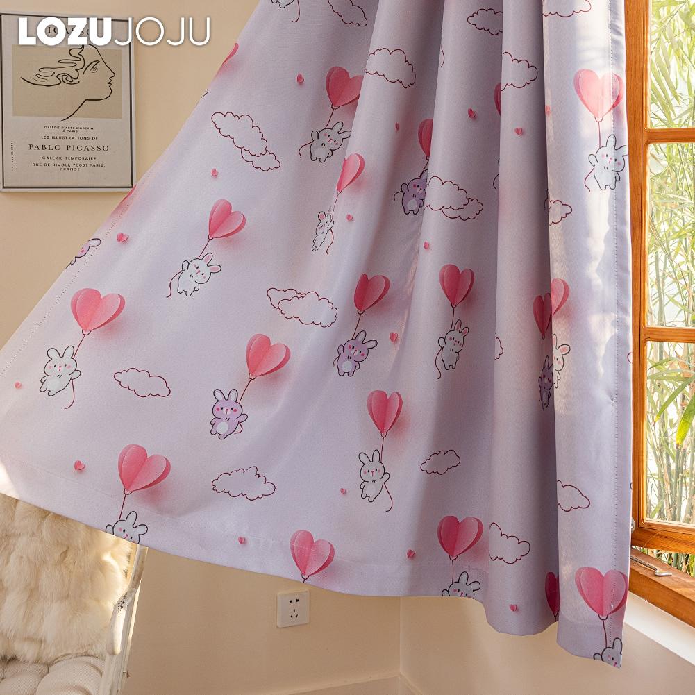 1PC LOZUJOJU 70-80% Blackout Cartoon Printed Girls' Room Pink Short Curtains for Bedroom Living Room Home Decor