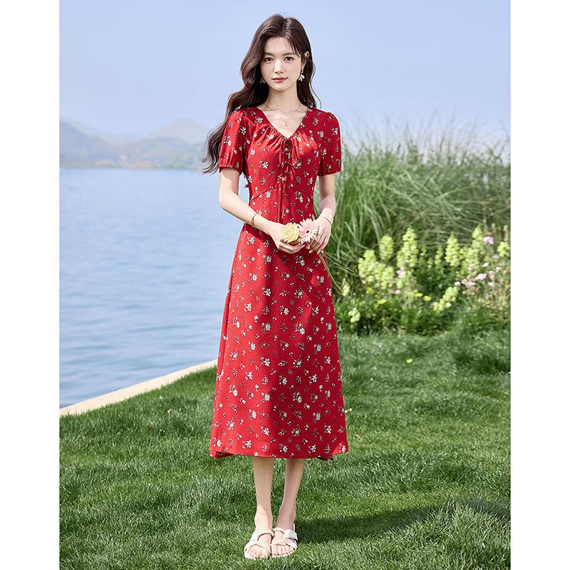Elegant Vacation Print Short Sleeve Midi Dress