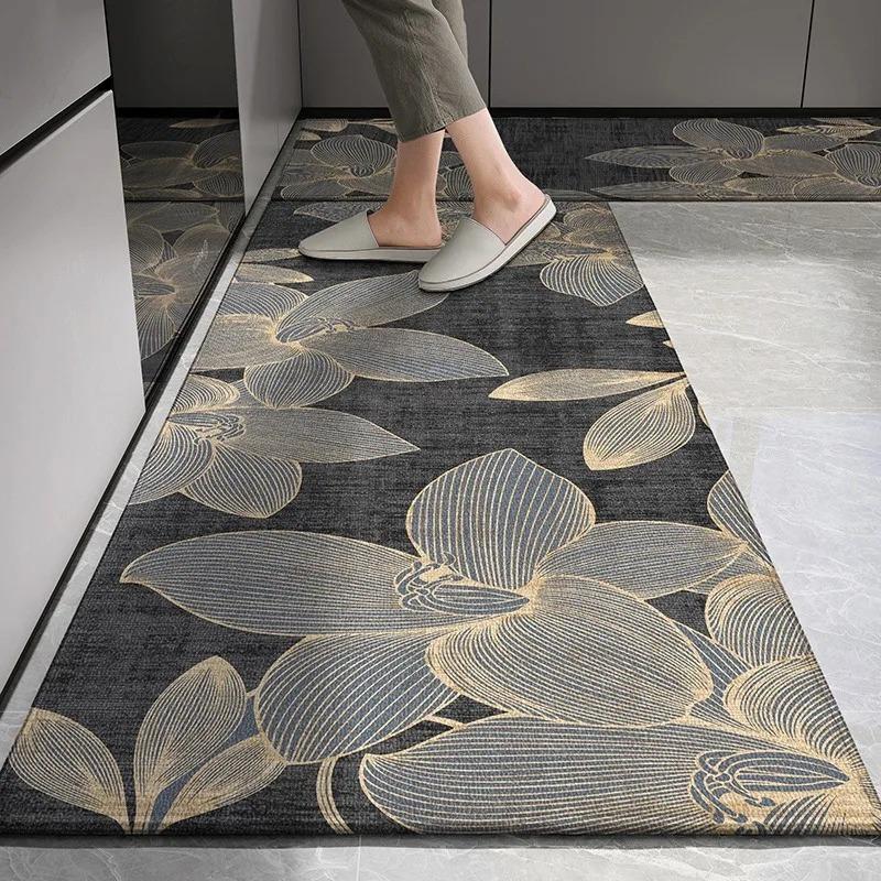 Kitchen Carpet Non-slip Floor Mat Wear-resistant Long Carpets Gray Flower Rug European and American Style Home Decoration Rugs
