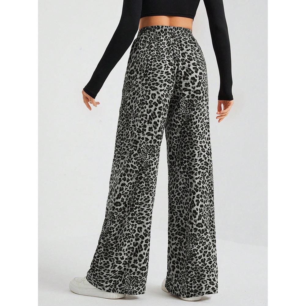 Women s Leopard Print Wide-Leg Casual Pants - Loose, Versatile, Long L