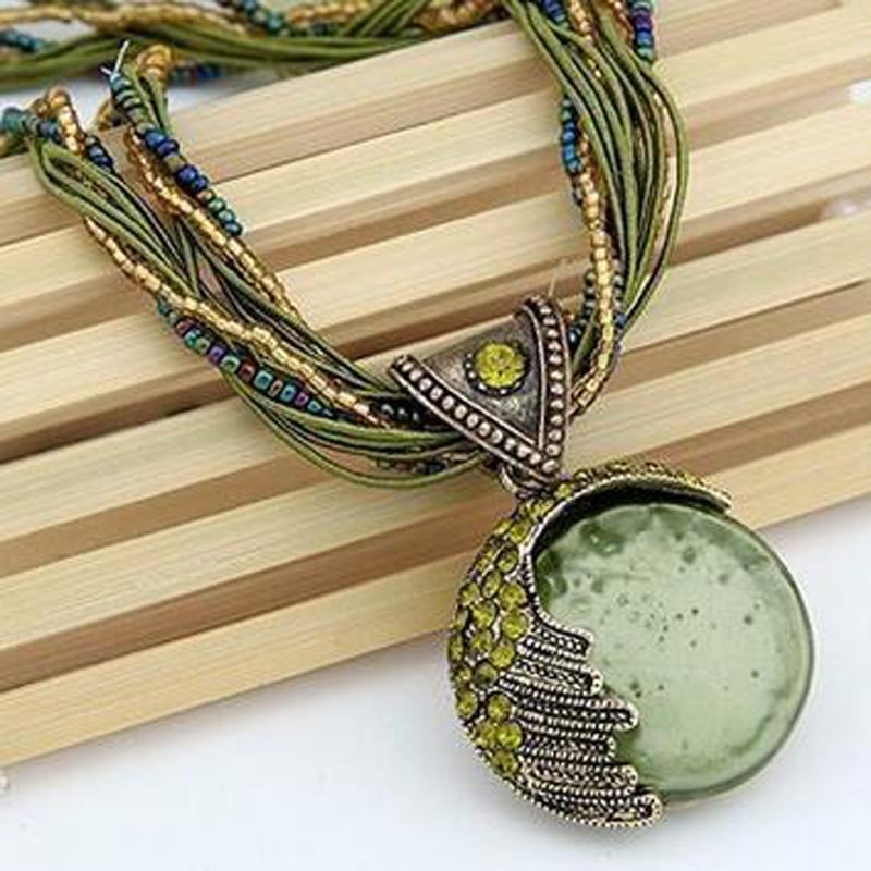 

Женщины Ювелирные Изделия Драгоценный Кристалл Многослойные Бусины Цепи Ручной Работы Богемия Стиль Ретро Ожерелье зелёный