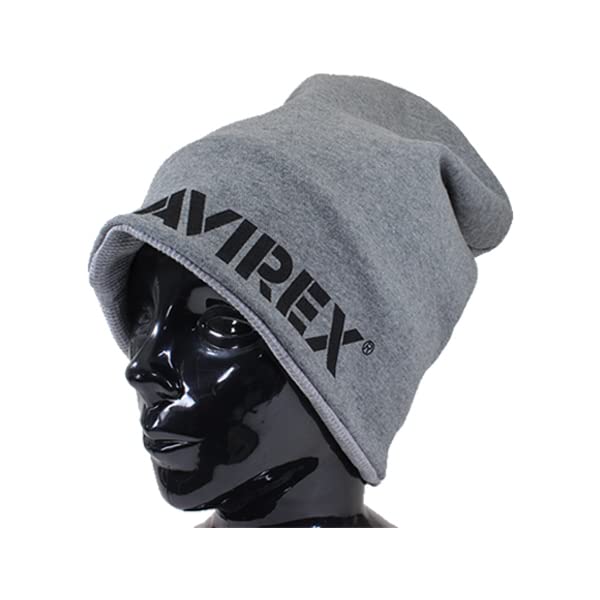 AVIREX Knit Cap Men's Women's Knit Hat REVERSIBLE Popular Trend Brand Autumn Winter Gift (Gray)