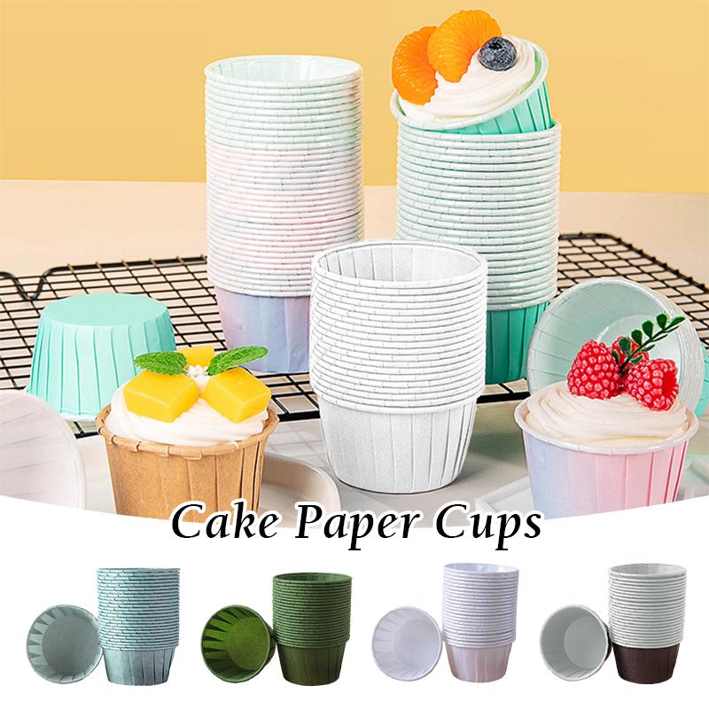 50pcs Muffin Cupcake Wrappers Crimping Muffin Cases Heat Resistant Baking Paper Cups Mold Supplies Pink Green Cake Liner Cup