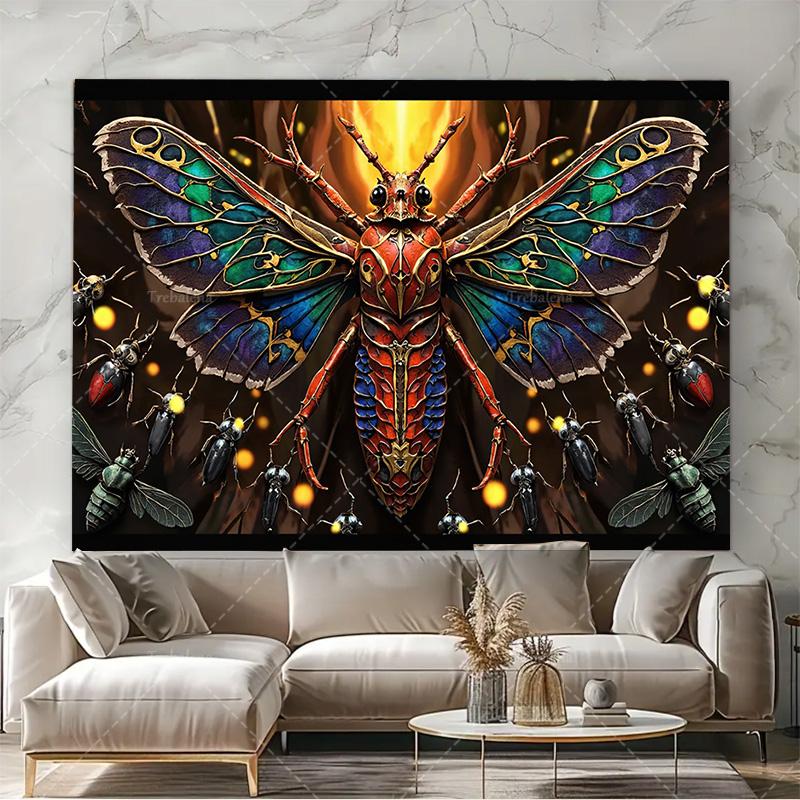 1pc Wall Tapestry Vibrant Moth Tapestry with Firefly Scene - Boho Chic Wall Art Decor
