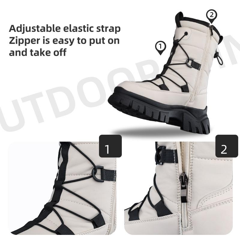 Žieminiai moteriški ilgo vamzdžio stori sniego batai sulaiko šilumą ir turi storą padą, kuris neslysta ir gali atlaikyti -30 °C