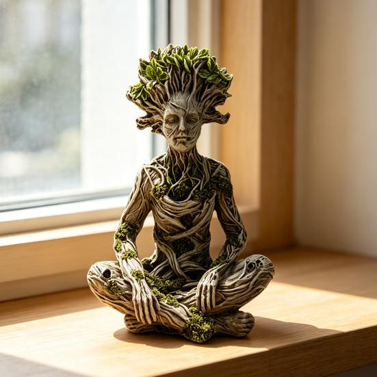 Tree Woman Figurine Resin Meditating Yoga Zen Pose Statue Tree of Life Mystical Creature Decorative Ornament for Home Living Room Bedroom Office