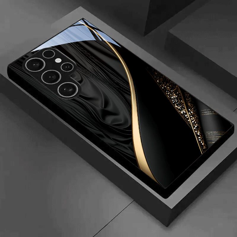 Black gold interwoven pattern glass phone case for Samsung Galaxy S26 S25 S24 S23 S22 S21 S20 fe/plus/ultra anti drop