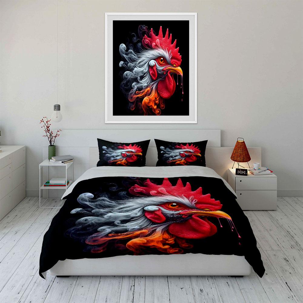 "Fiery Rooster-Themed Kitchen Set" Exquisite Three-piece Bedding Set Gift for Kids and Adults