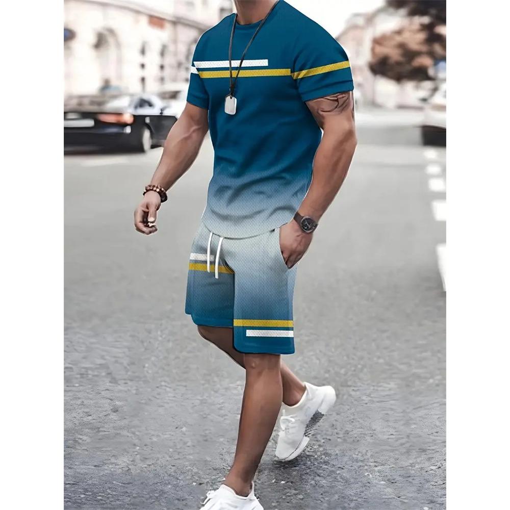 New Summer Men's Sports Short Sleeve T-Shirt Set, Two-Piece Outdoor Travel Shorts Training Outfit