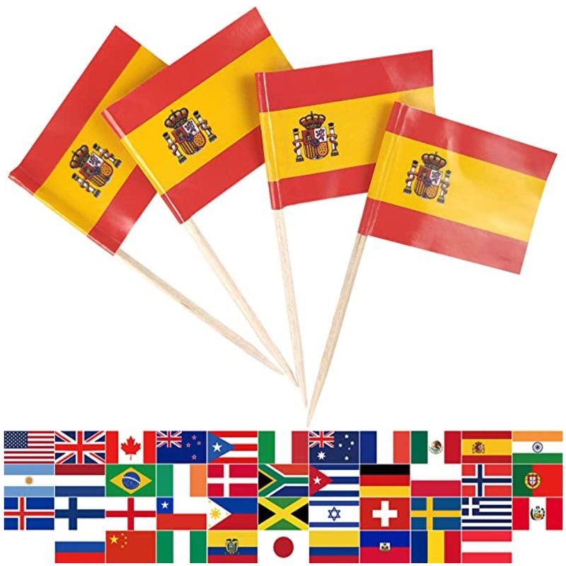 100 st Nationella flaggor Väljer olika länder Konst tandpetare Festpinnar Cupcake/kaka/paj/frukt/glass Topper dekoration