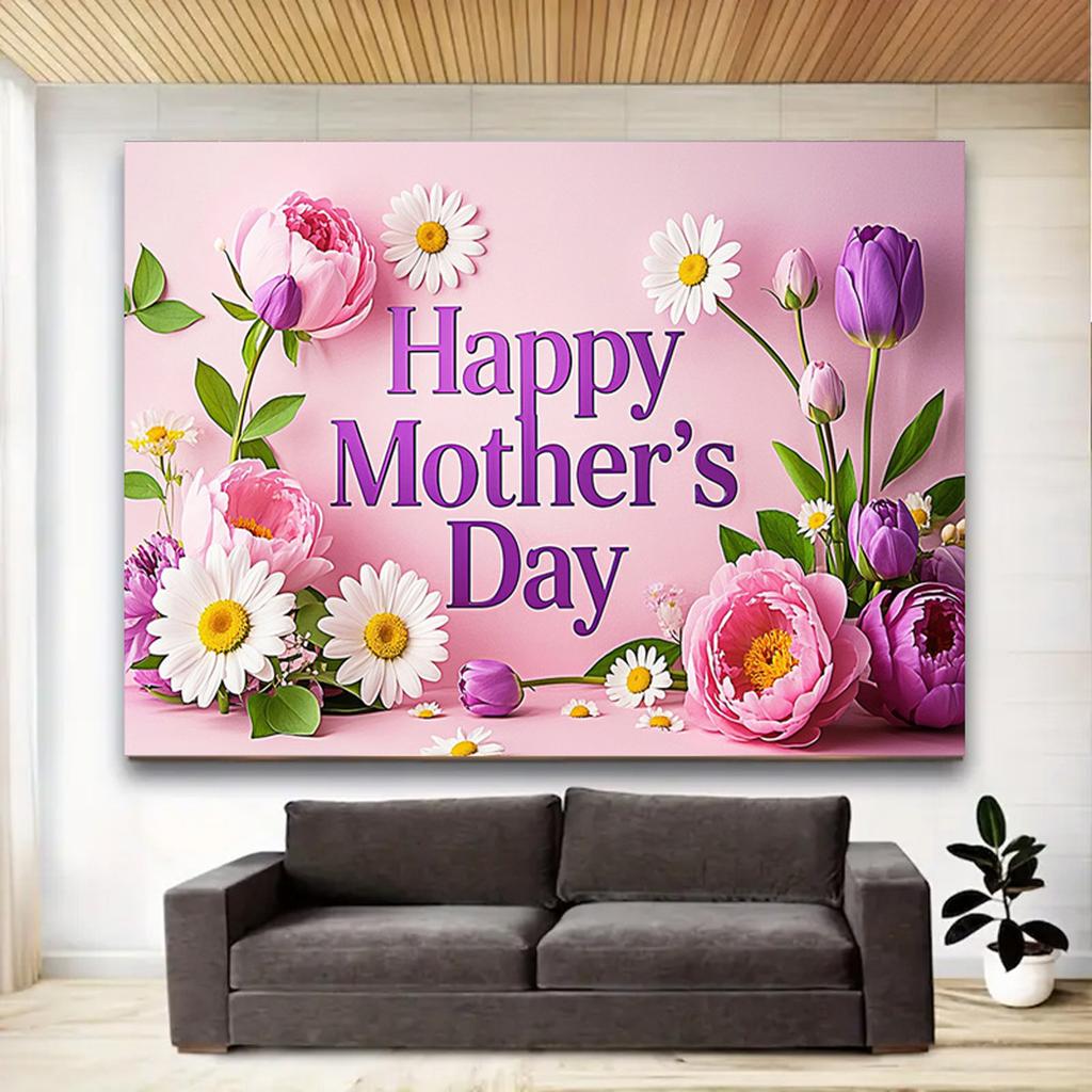 Happy Mother's Day Floral Party Banner,Backdrop with Text Decorative Elements for Home Wall and Photo Decor,Party Backdrop,Mothers Day Decor