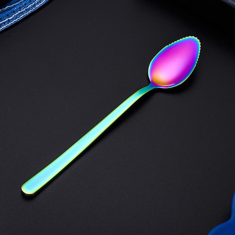 Stainless Steel Fruit Grapefruit Spoon Serrated Edge  Ice Cream Dessert Tea Coffee Stirring Spoon Kitchen Cutlery Tableware