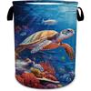 Sea Turtle Laundry Basket, Underwater World Animals Laundry Hamper Foldable Waterproof Oxford Cloth Funny Tote Bag Dirty Clothes