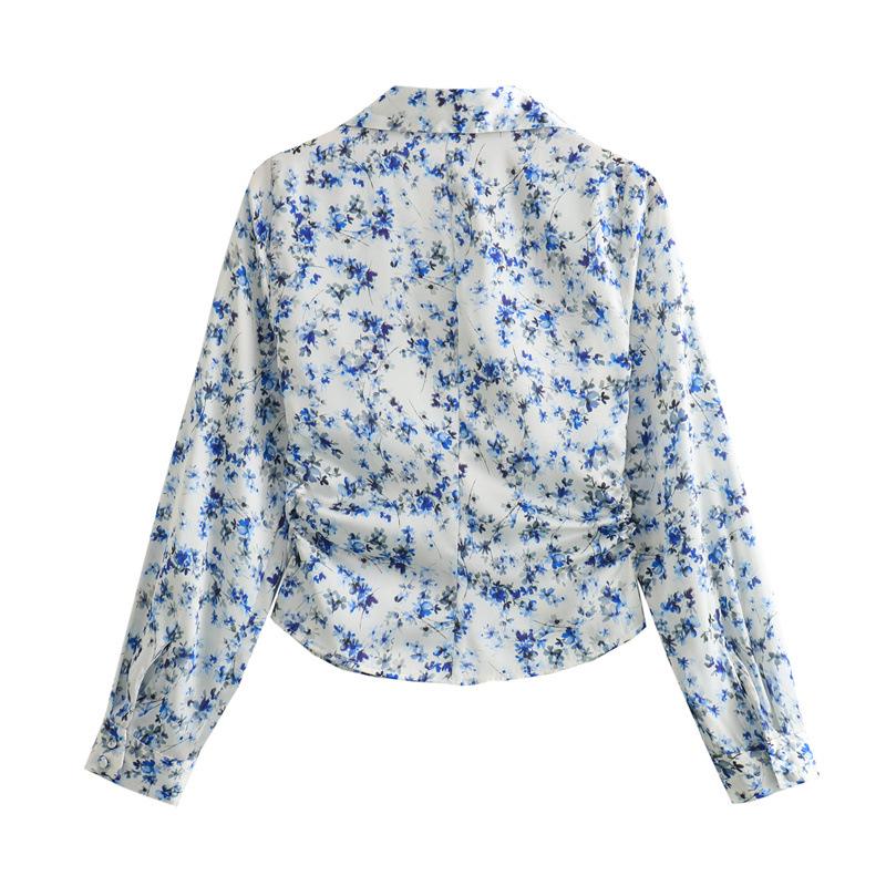 Spring 2024 European & American Style Satin Print Shirt and Midi Skirt Set for Women