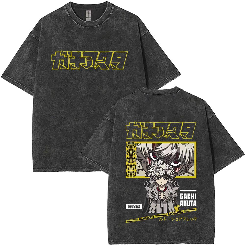 Anime Gachiakuta Riyo Vintage Washed T Shirts Men Women Manga Retro Oversized Short Sleeve Tshirt Male Fashion Trend Streetwear