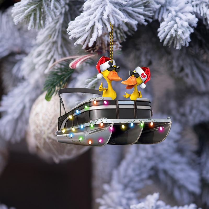 Christmas Tree Decoration Funny Duck Pontoon Boat Hanging Ornament For Christmas Tree Fireplace Door Wall