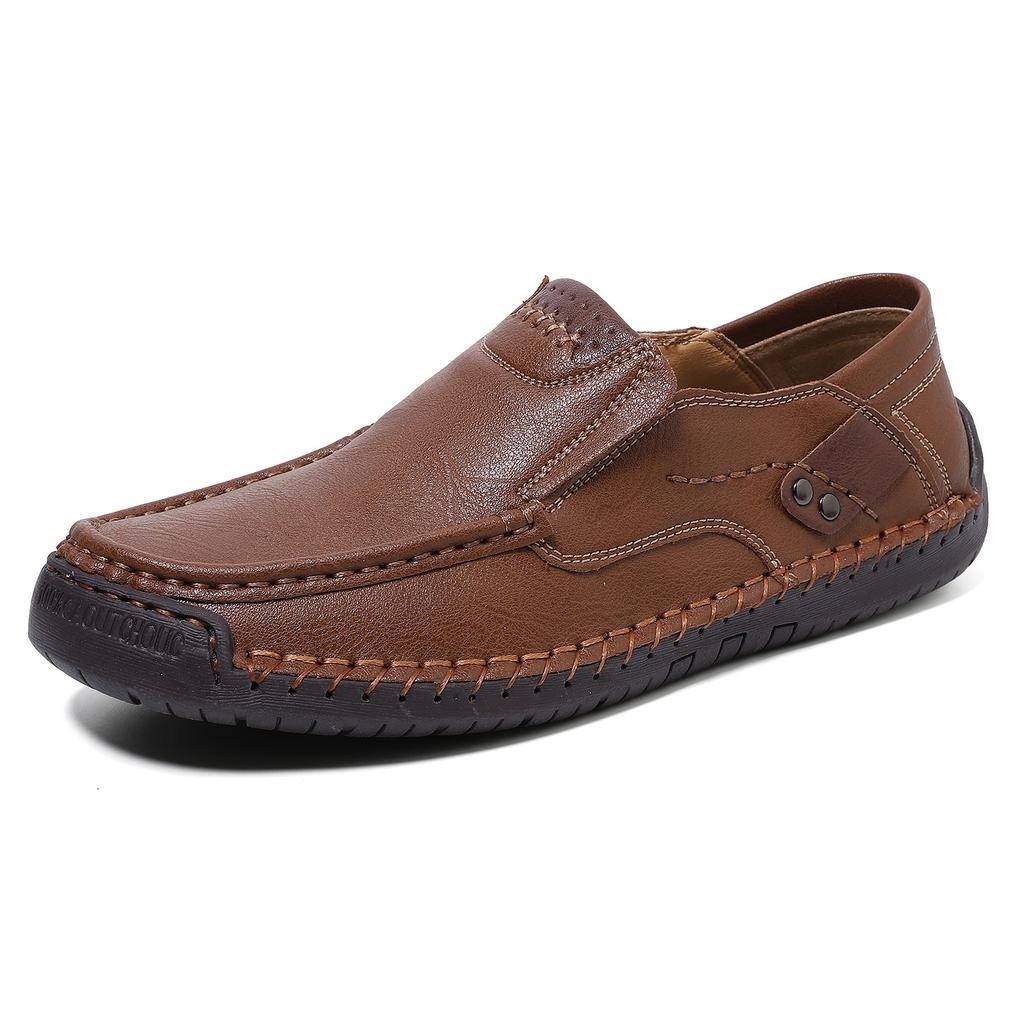 Hollow hand-stitched men's shoes outdoor casual shoes one-pedal flat-soled leather shoes low-top large-size loafers